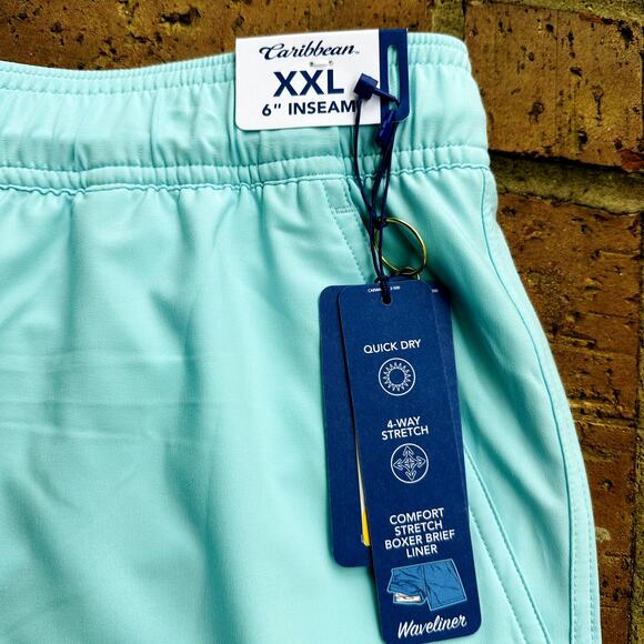 Caribbean Men's Light Blue Stretch Elastic Waist Swim Trunks Shorts Size XXL NWT - Picture 3 of 4